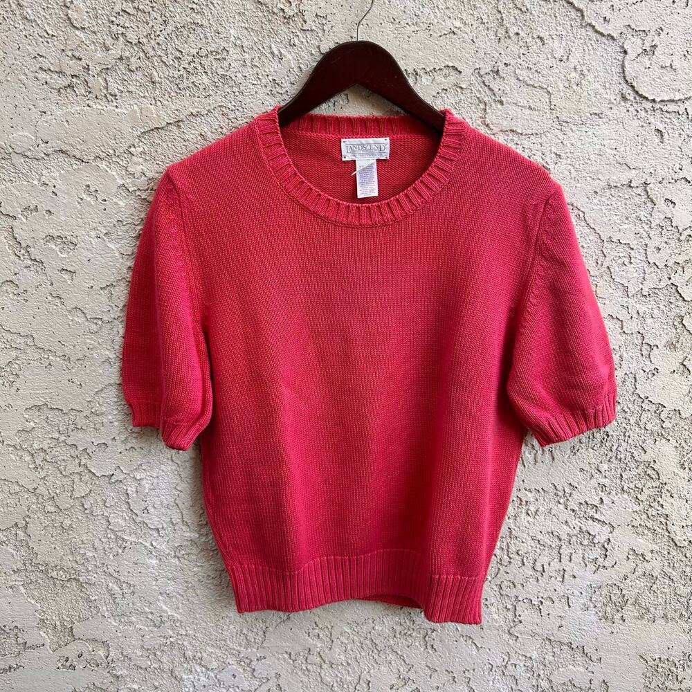 Vintage Lands’ End Coral Pink Cotton Drifter Sweater Size Small 6-8